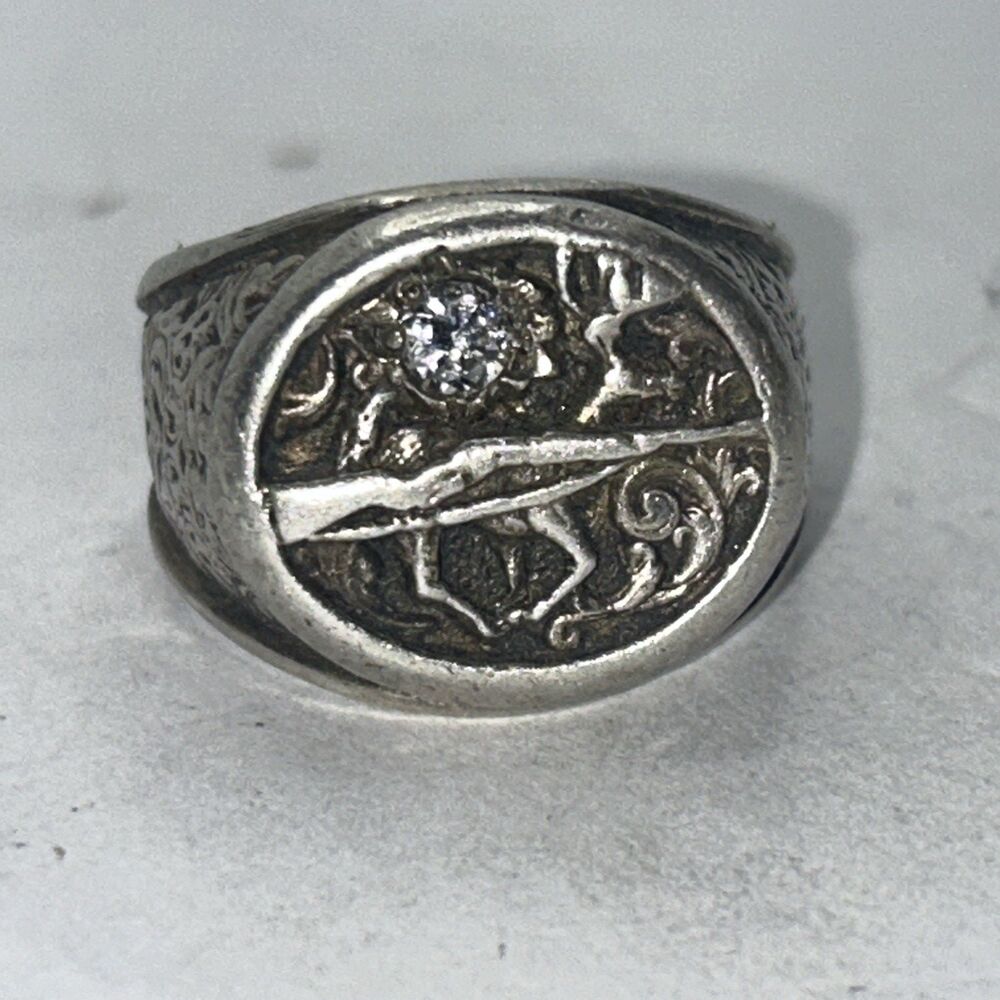 Vintage Sterling Silver Hunting and Deer BBW  Cigar Band Ring Size 12, 925